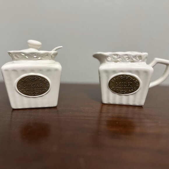 NWOT Mini THL Farmhouse Lattice Cream Pitcher and Sugar Bowl - Picture 1 of 6